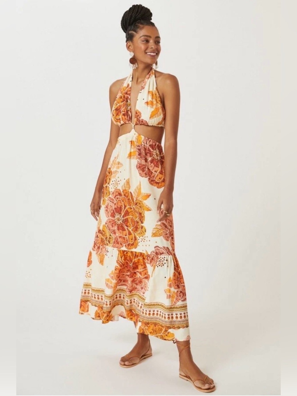 Farm Rio x Anthropologie Floral Maxi Cut Out Dress XXS
